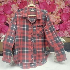 Wet Seal Red/Black Plaid Button Down Shirt. NWOT